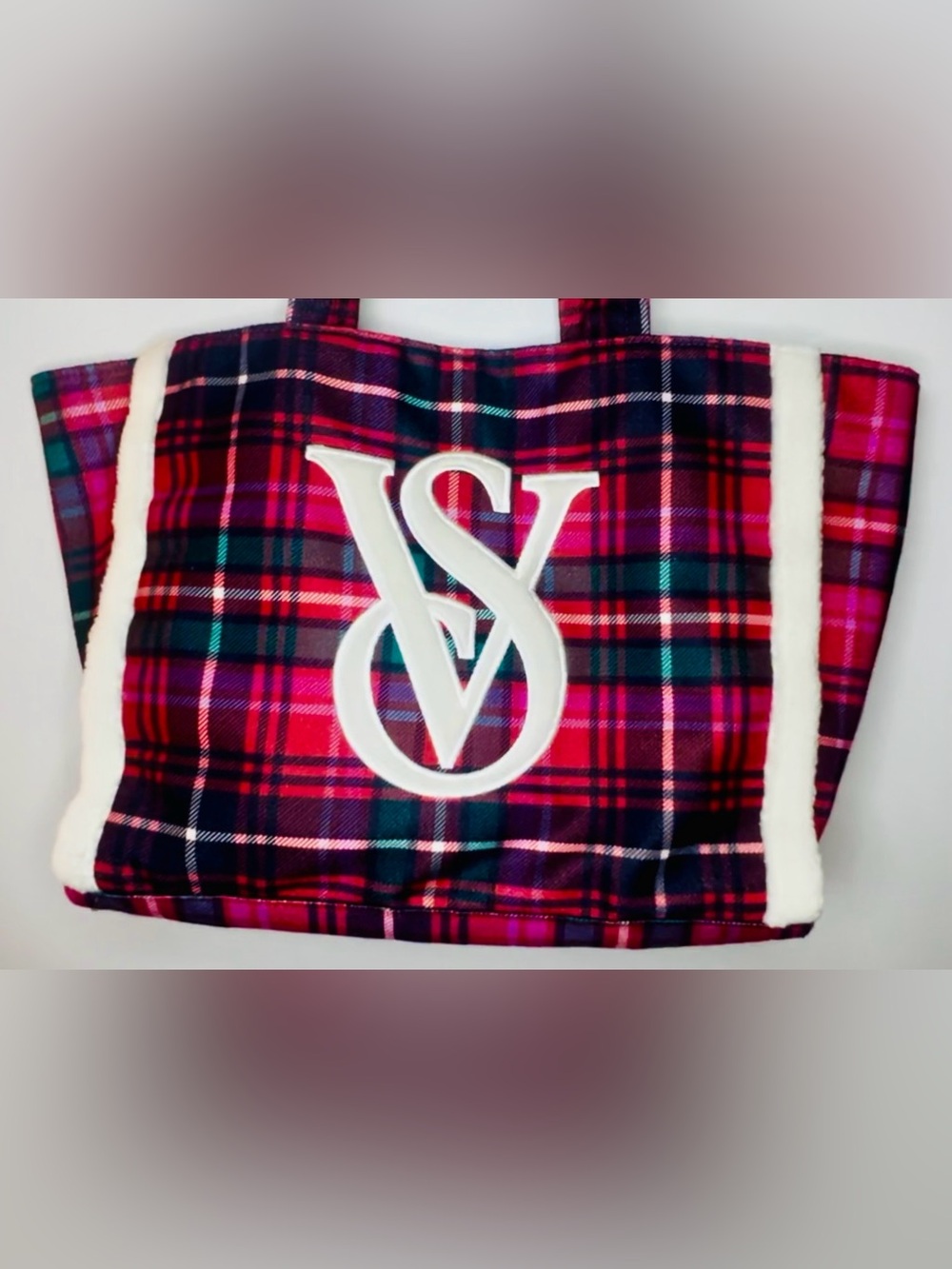 Victoria’s Secret Plaid Sherpa Large Holiday Shopper Travel / Tote Bag